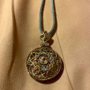Lia Sophia medalion w crystals & lt blue cord 3 for $18